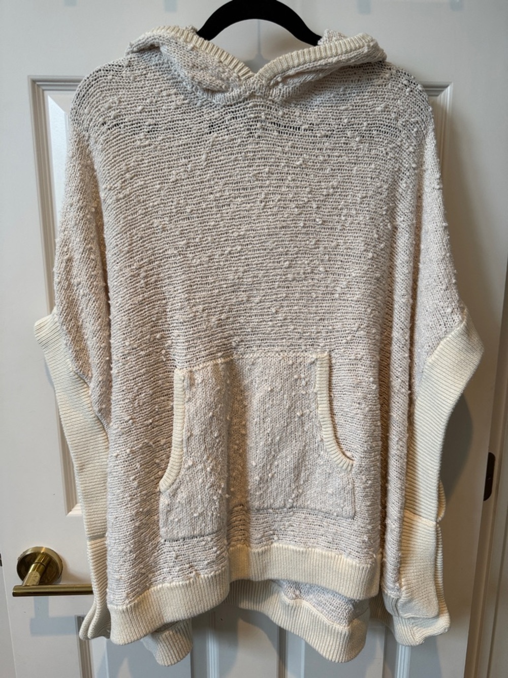 Free People Cream Knit Hooded Poncho with Front Pocket